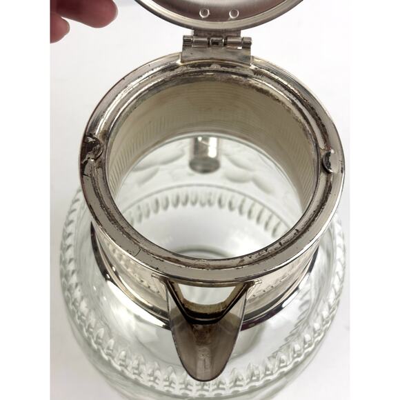 Vintage Cut Glass Water Pitcher Silverplate Lid Hinged Claret Jug 10” - Picture 7 of 15